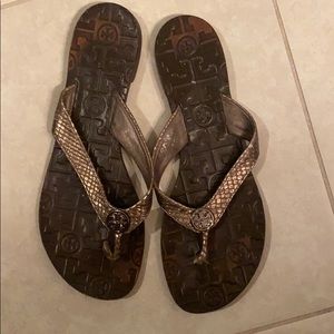 Tory Burch Silver Flip Flops